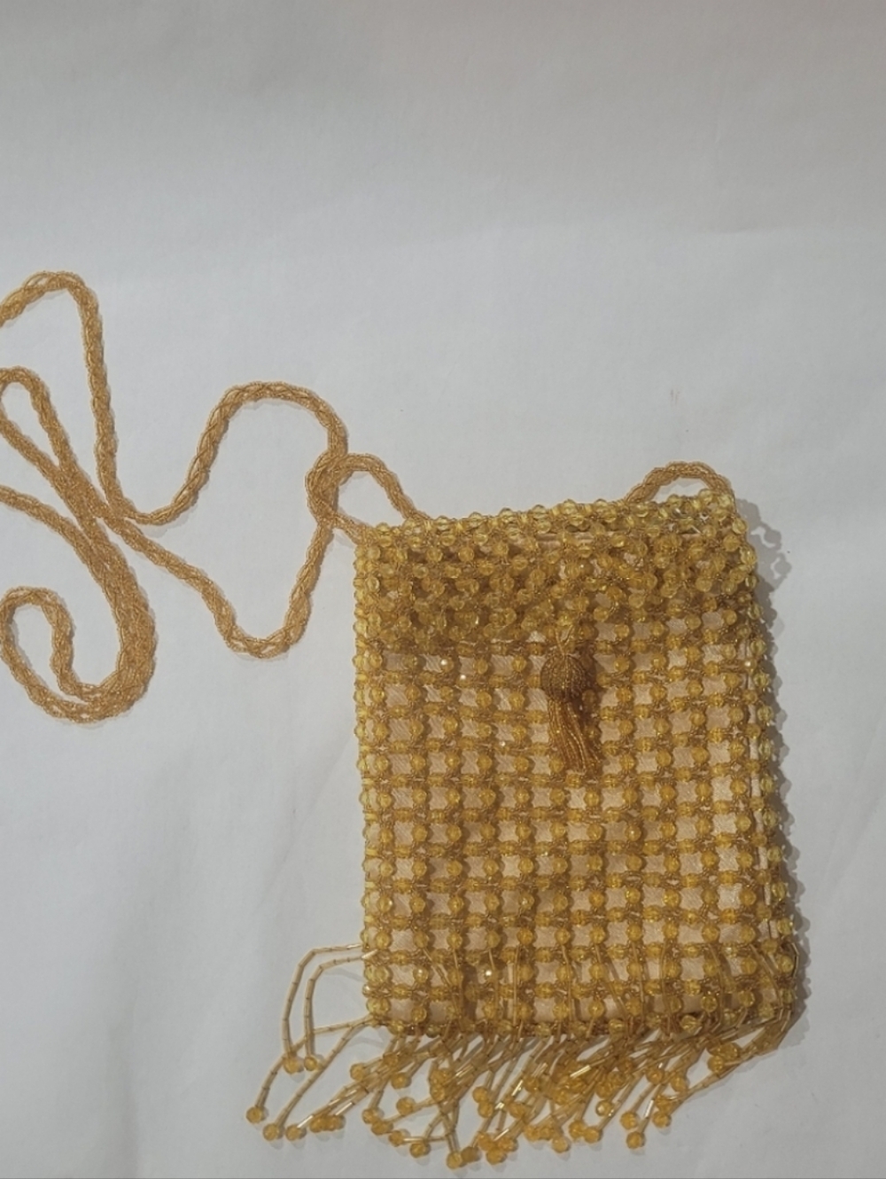 Bijoux Terner Gold Beaded Crossbody Bag with Beaded Fringed Bottom - 6x8